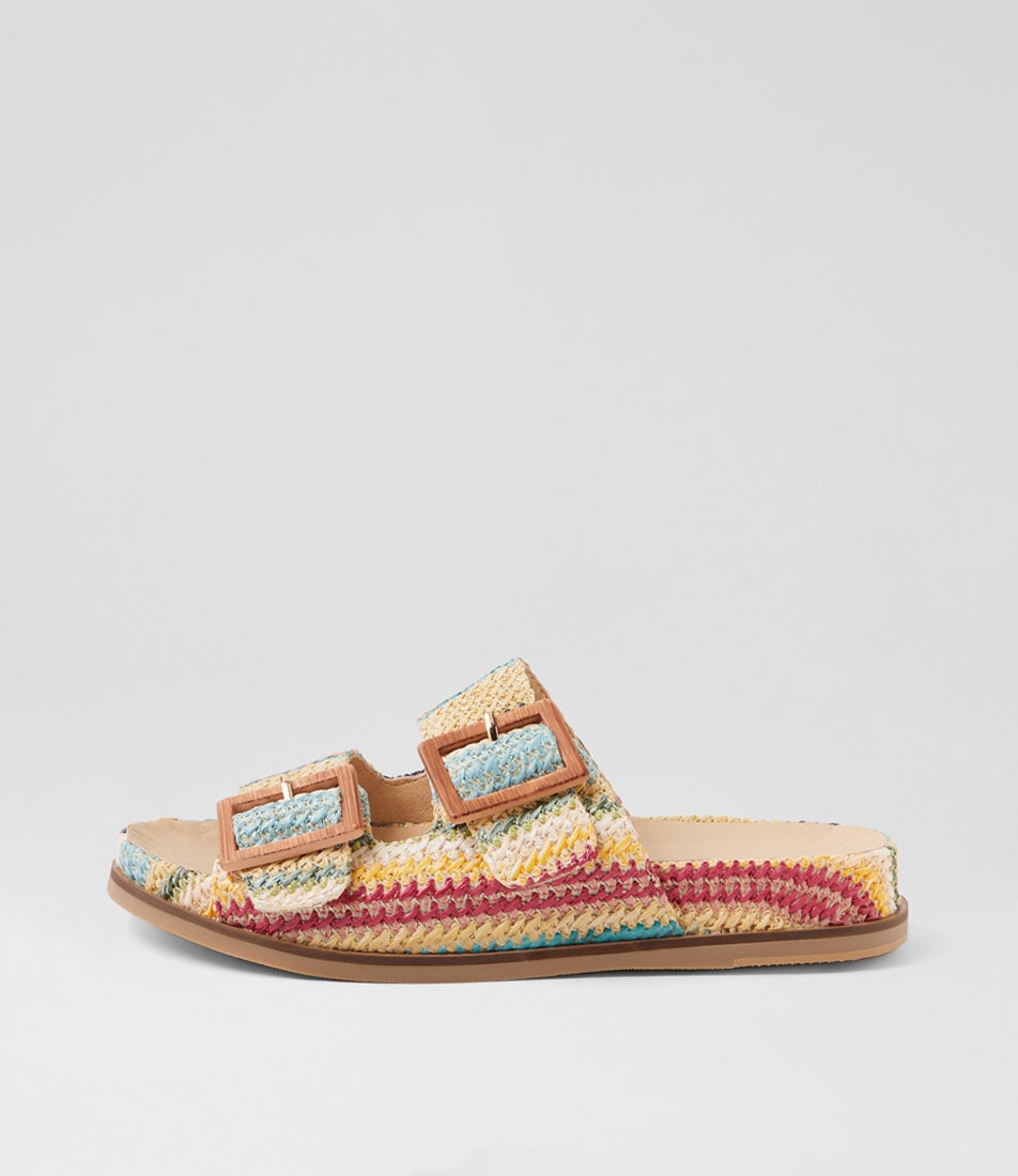 Ixey Blue Multi Synthetic Raffia Slides