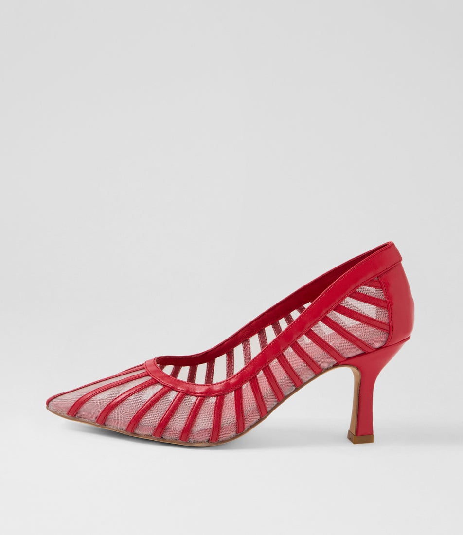 Laine New Red Clear Leather Mesh Pump Heels