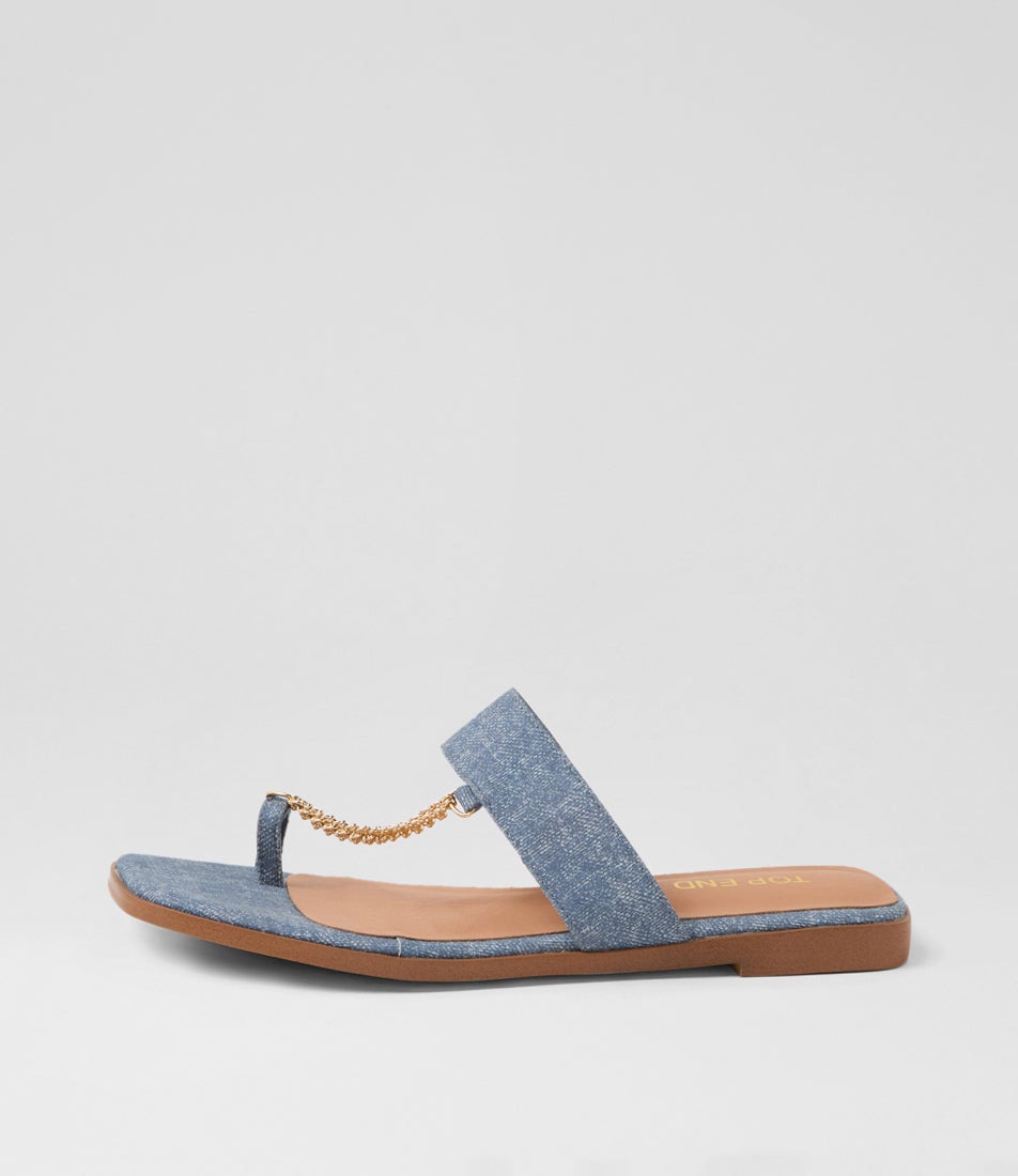 Lessan Blue Denim Leather Slides Lessan Blue Denim Leather Slides