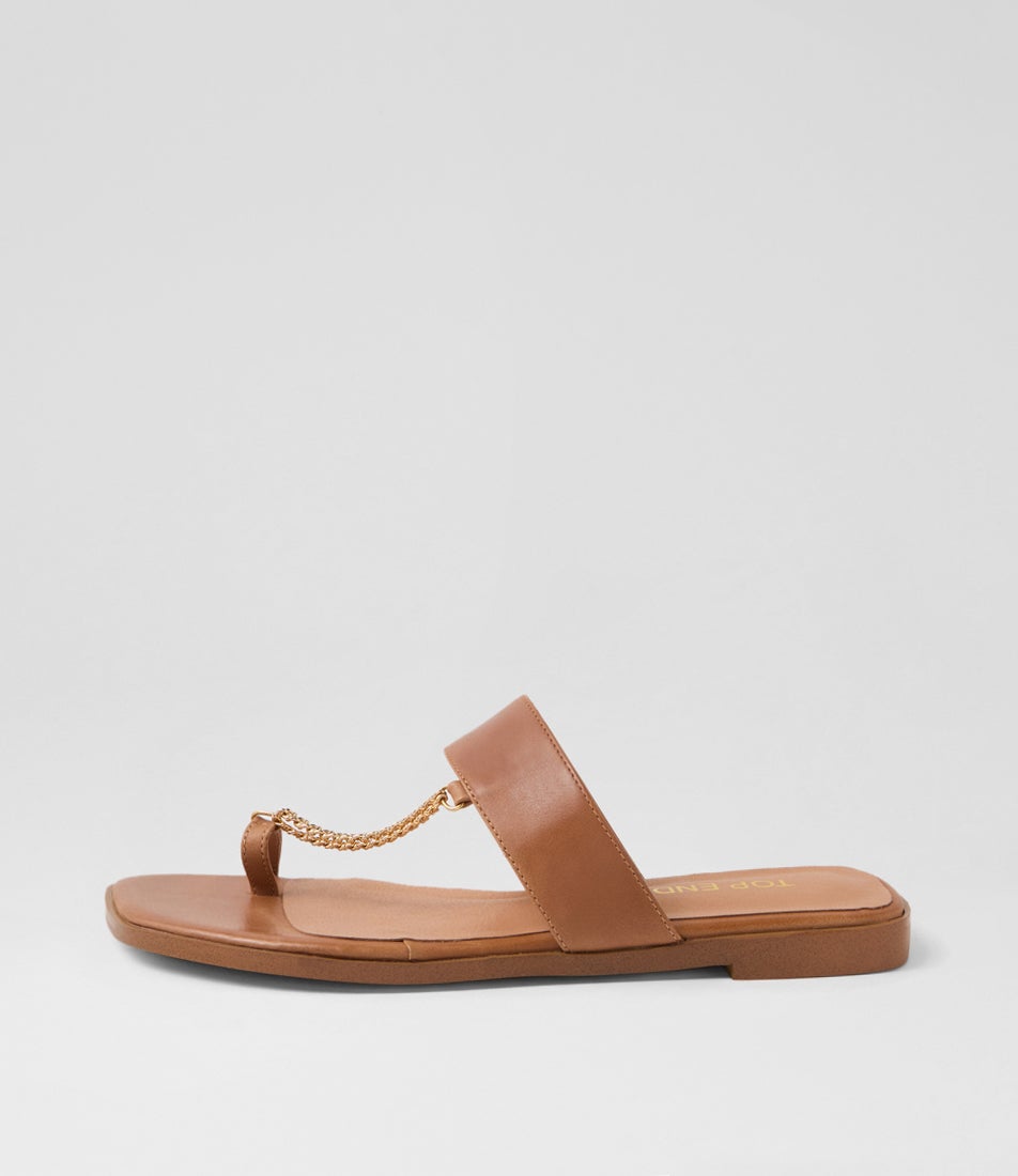 Lessan Tan Leather Slides