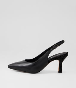 Lindsie Black Leather Jewels Heels Lindsie Black Leather Jewels Heels