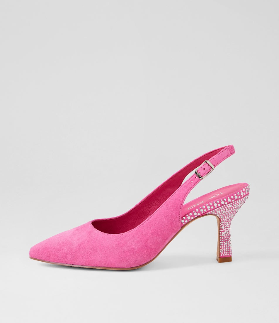 Lindsie Bright Pink Silver Suede Jewels Heels