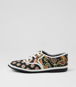 Lottes Black Multi Fabric Lace Up Flats Lottes Black Multi Fabric Lace Up Flats