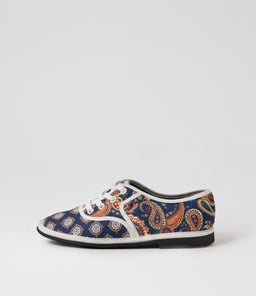 Lottes Navy Multi Fabric Lace Up Flats Lottes Navy Multi Fabric Lace Up Flats