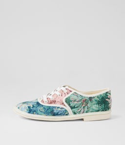 Lottes Sky Floral Fabric Lace Up Flats Lottes Sky Floral Fabric Lace Up Flats