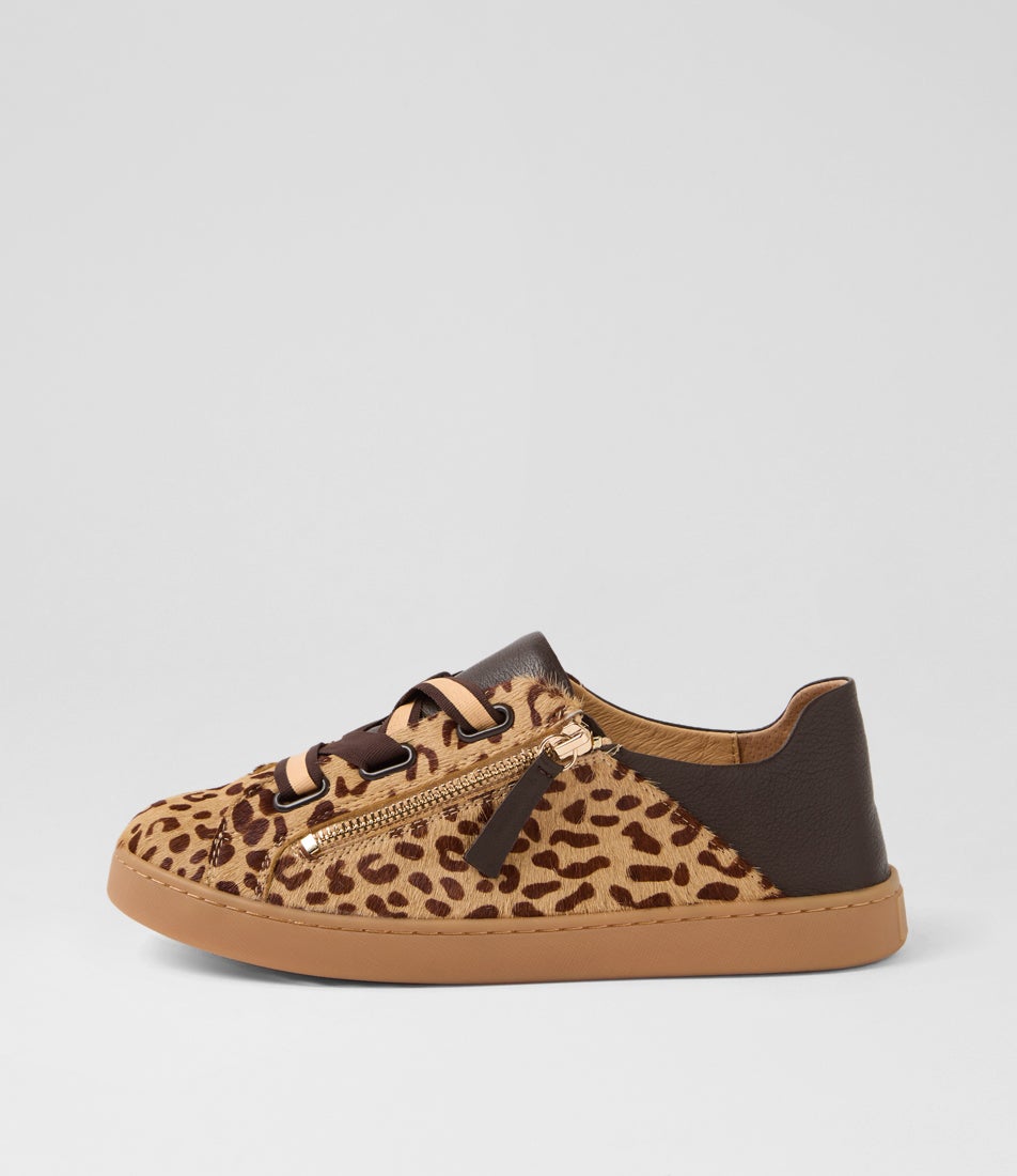 Natilee Beige Choc Leopard Pony Leather Sneakers