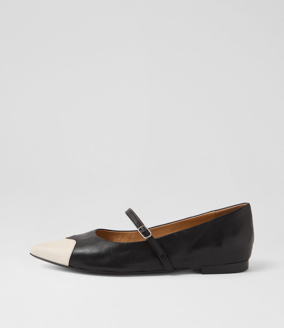 Yian Ivory Black Leather Flat Shoes Yian Ivory Black Leather Flat Shoes