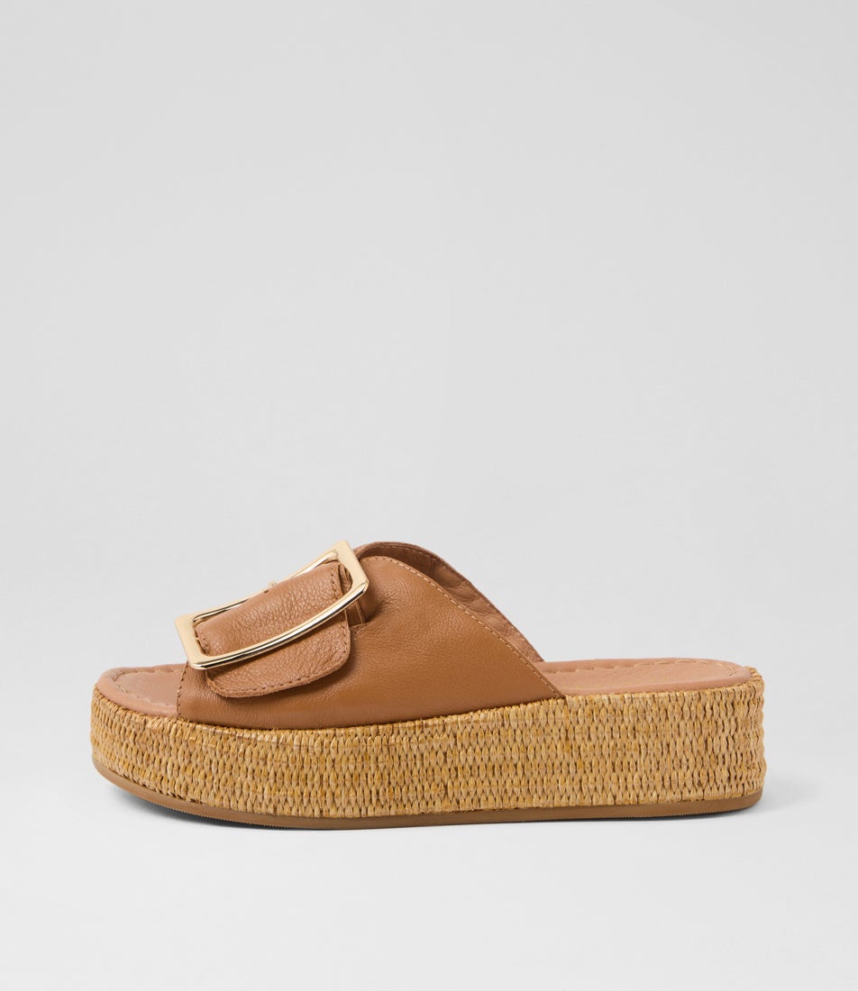 Zelsie Dark Tan Leather Slides
