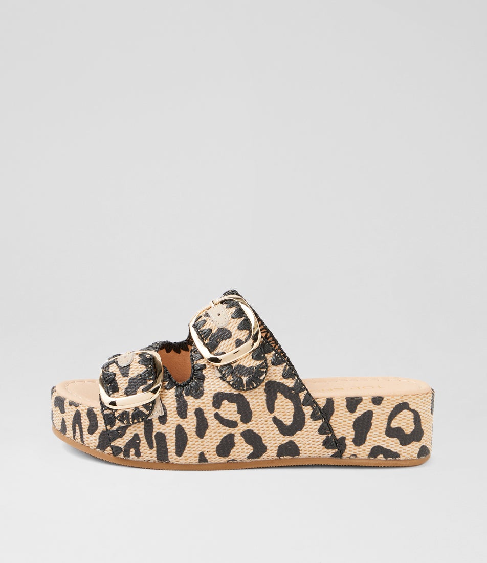 Zollan Light Leopard Synthetic Raffia Sandals