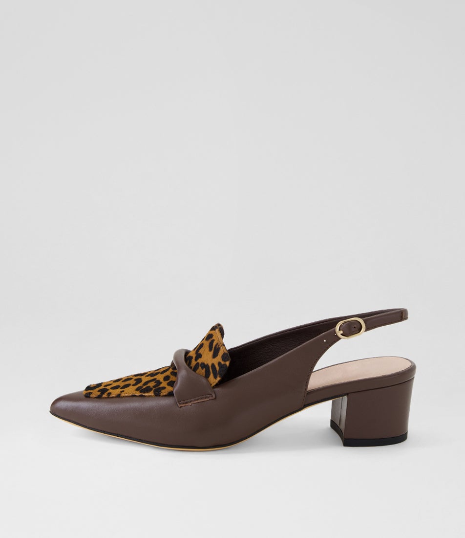 Abbalie Choc Mid Tan Leopard Leather Heels Abbalie Choc Mid Tan Leopard Leather Heels