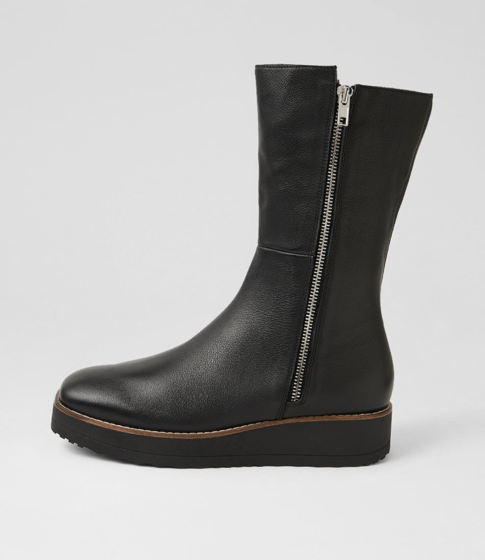 Dyla Black Leather Calf Boots