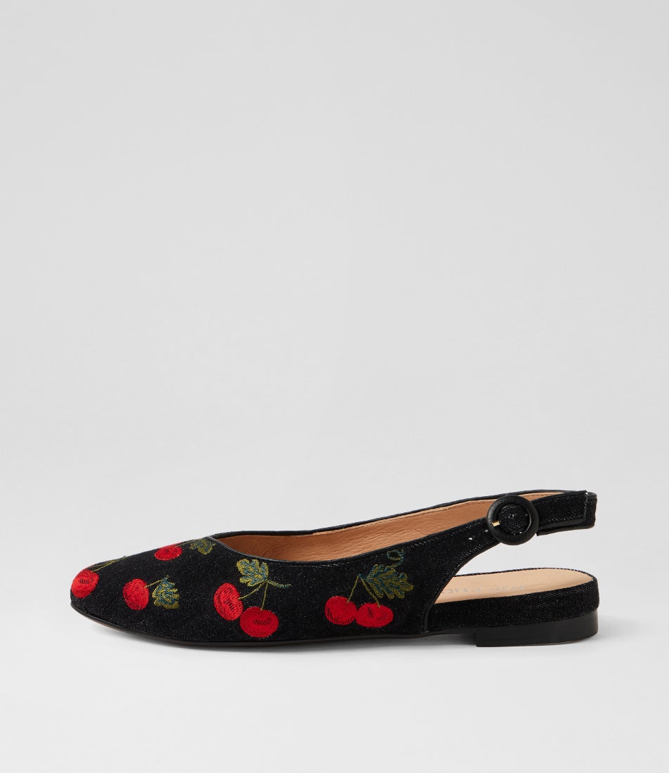Fairys Black Cherries Red Fabric Flat Shoes
