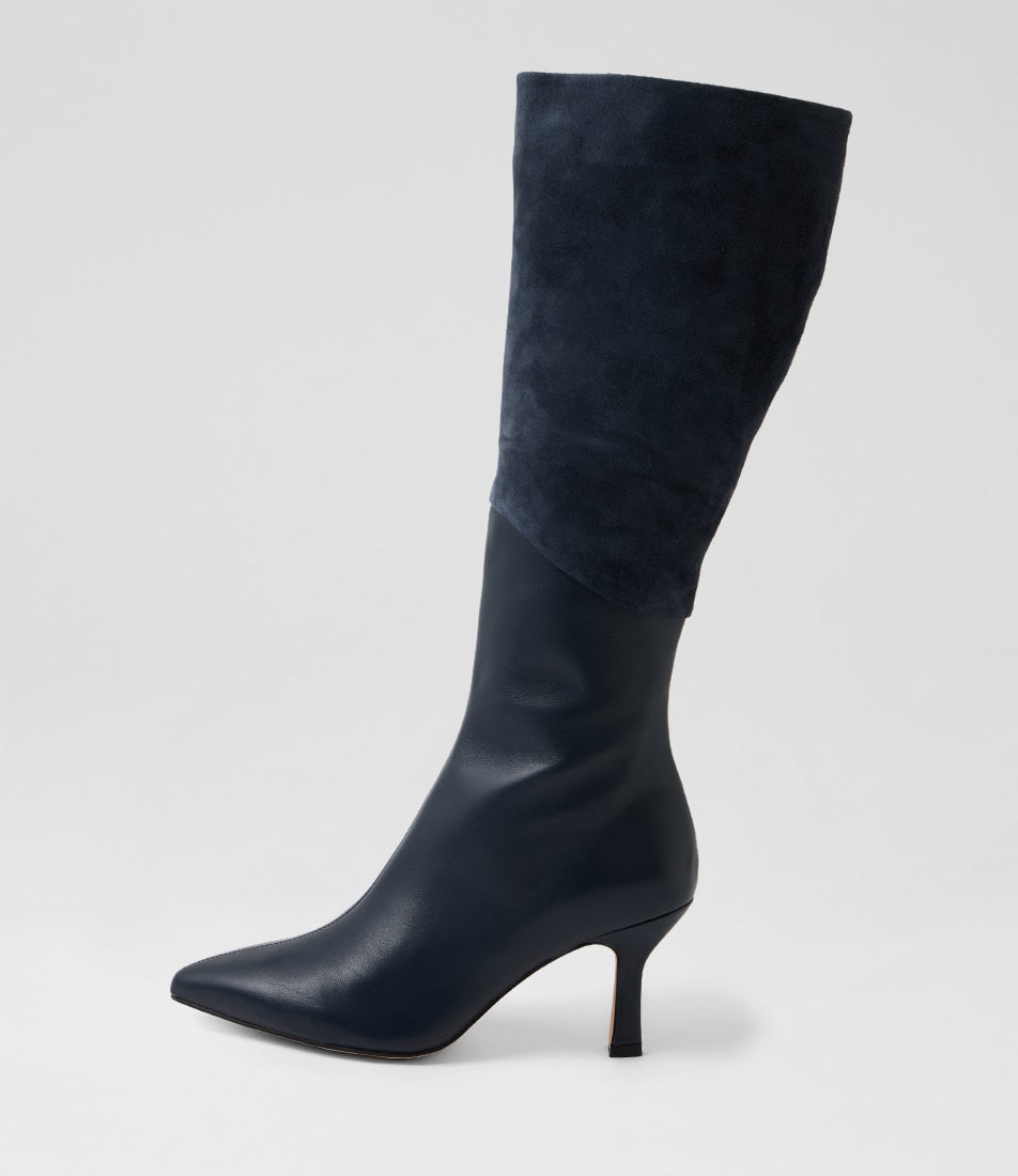 Liera Navy Leather Knee High Boots