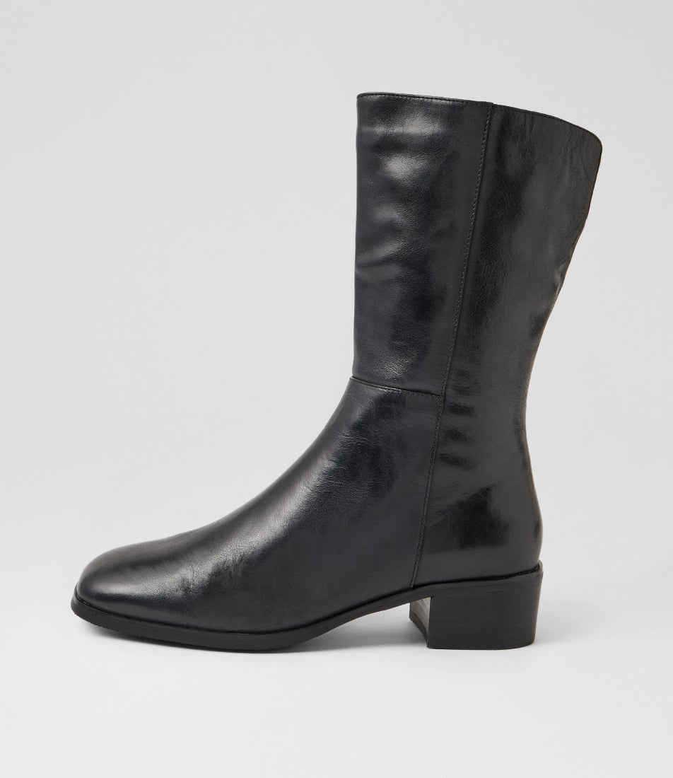 Okila Black Leather Calf Boots Okila Black Leather Calf Boots