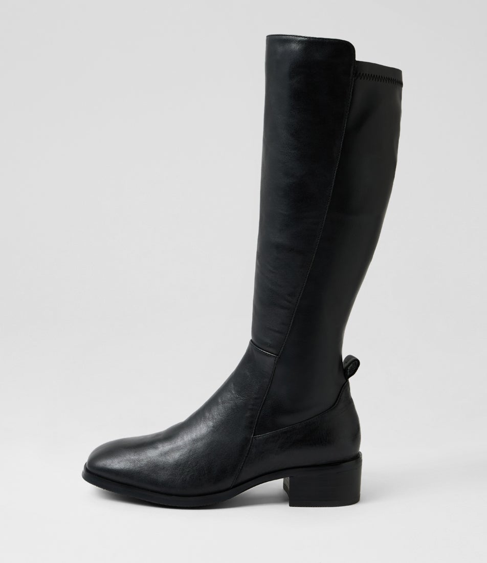 Oreos Black Leather Knee High Boots