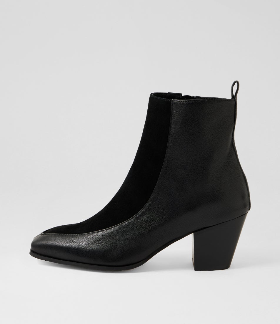 Reddy Black Leather Suede Ankle Boots