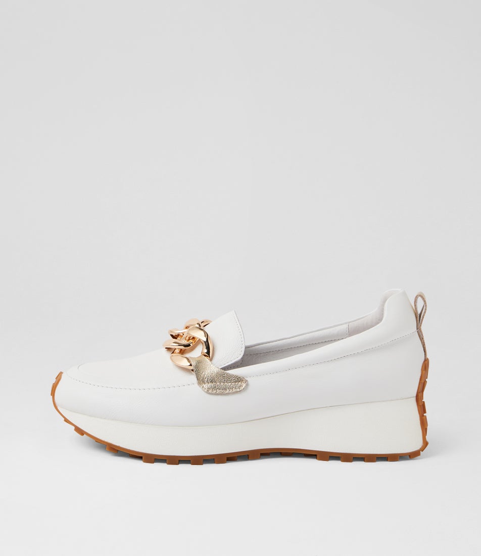 Zaphas White Gold Leather Loafers