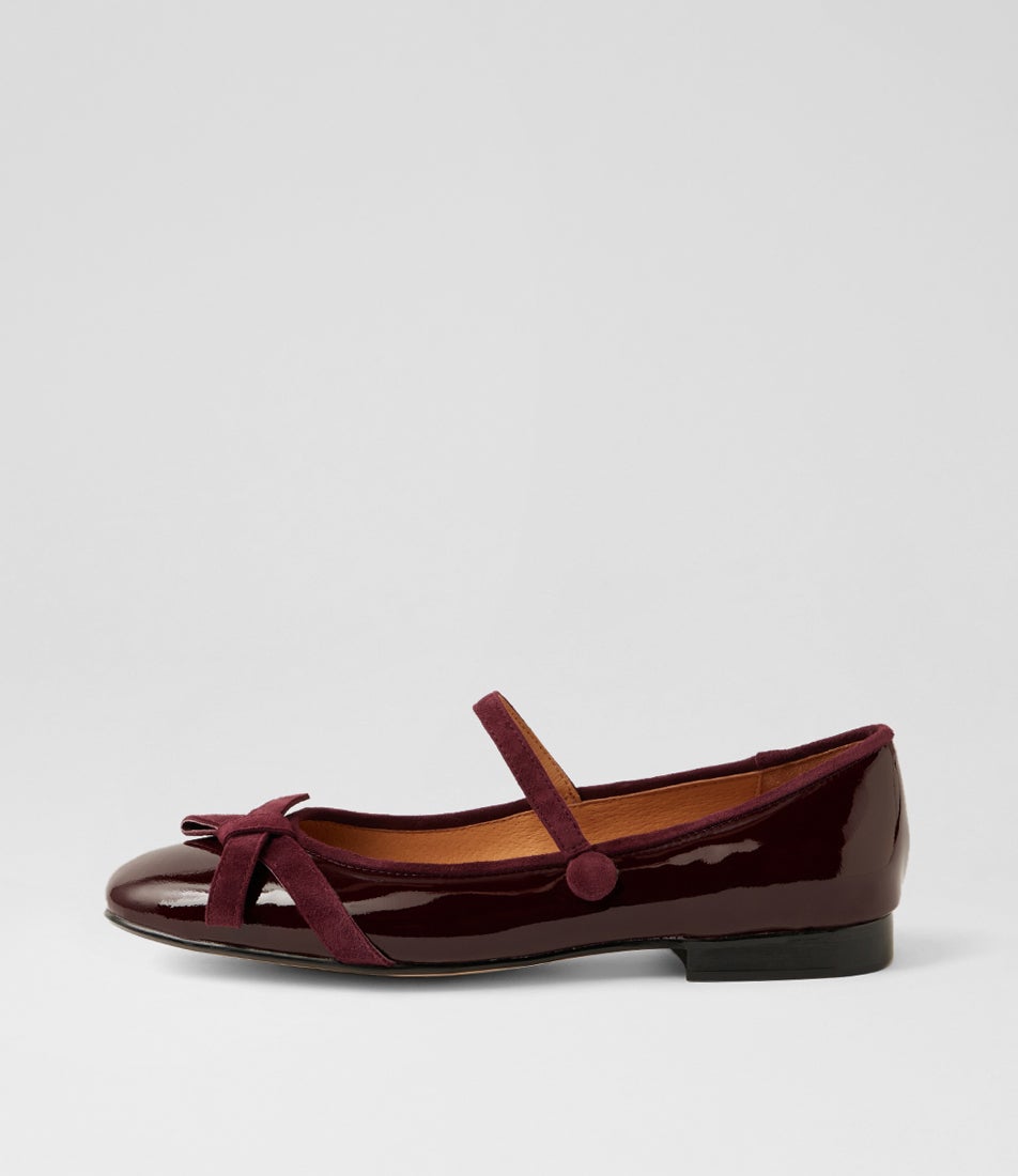 Mioras Burgundy Patent Leather Flat Shoes