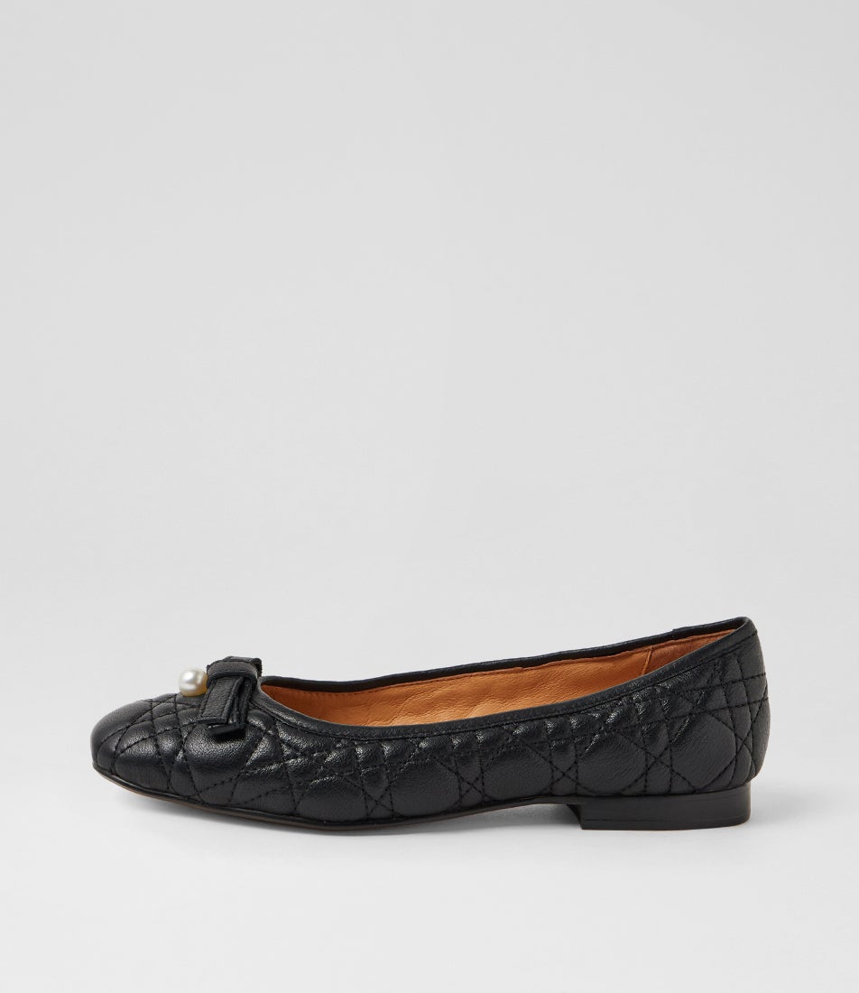 Mysta Black Leather Ballet Flats