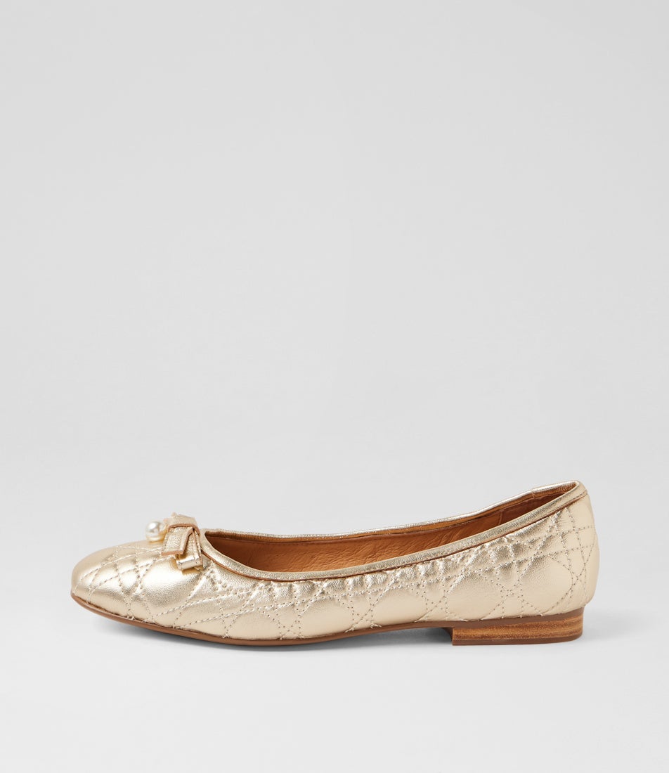 Mysta Pale Gold Leather Ballet Flats