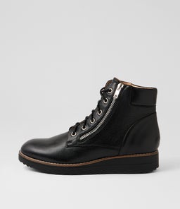 Ollege Black Leather Lace Up Boots Ollege Black Leather Lace Up Boots