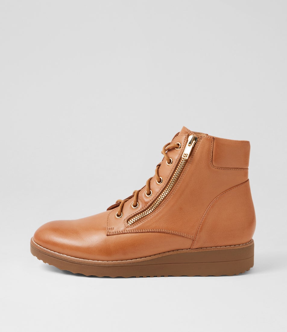 Ollege Dark Tan Light Choc Leather Lace Up Boots