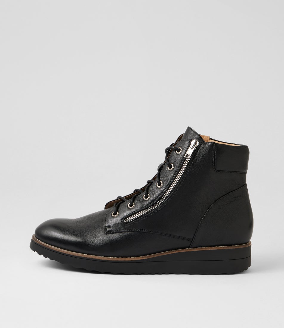Ollege Black Leather Ankle Boots Ollege Black Leather Ankle Boots
