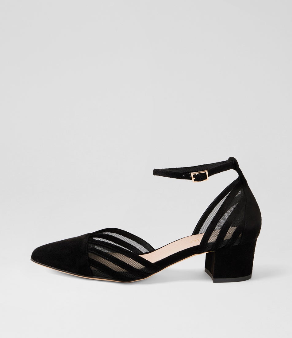Ashea Black Suede Mesh Heels