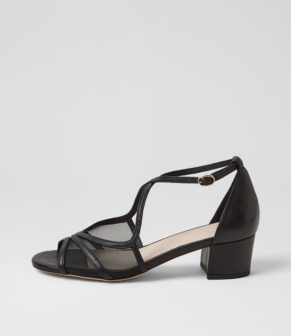 Daciana Black Leather Mesh Sandals