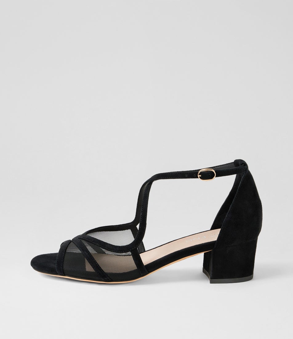 Daciana Black Suede Mesh Sandals