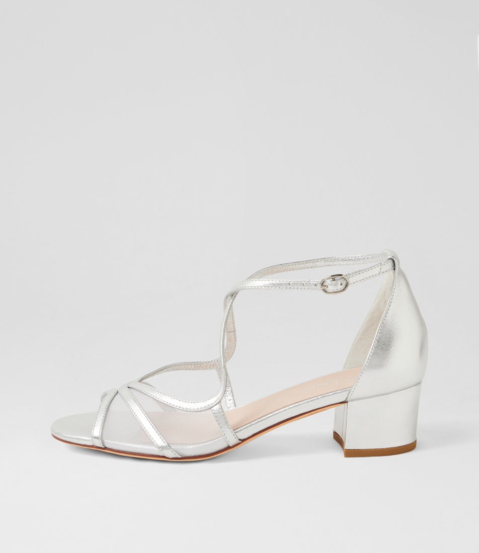 Daciana Silver Leather Mesh Sandals