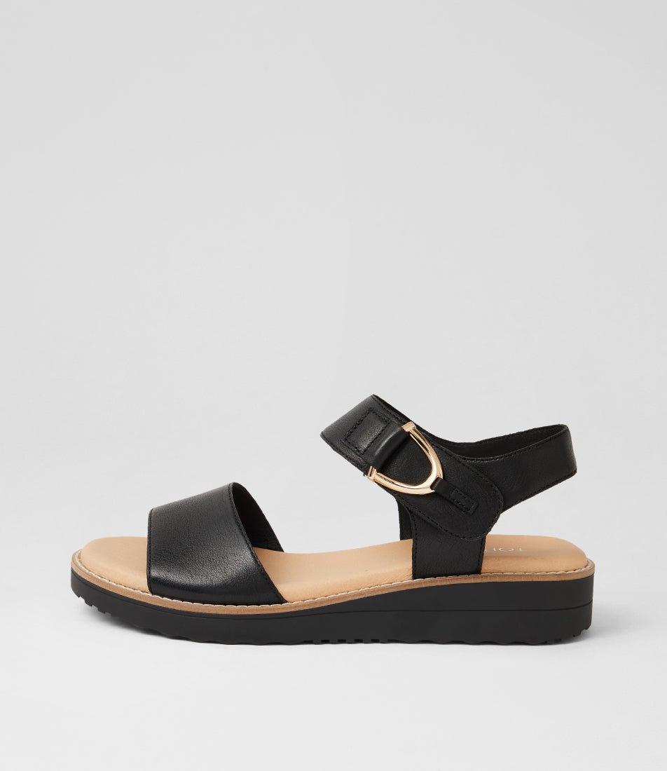Heelia Black Leather Sandals