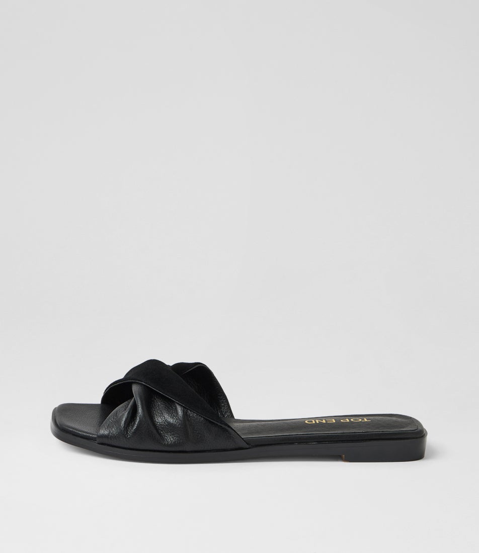 Lockets Black Leather Suede Sandals