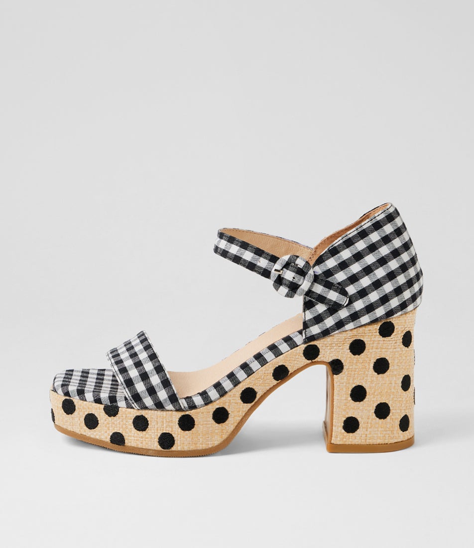 Mistro Black Gingham Fabric Sandals