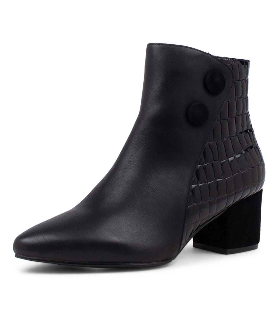 ZIERA Veyda Xw Black Leather Ankle Boots