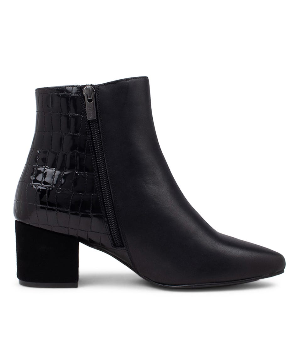 ZIERA Veyda Xw Black Leather Ankle Boots